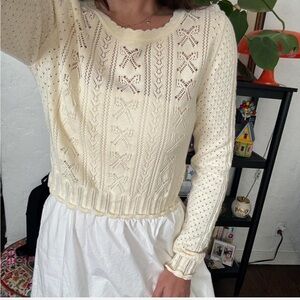 Loveshackfancy Bow coquette Pointelle Knit sweater